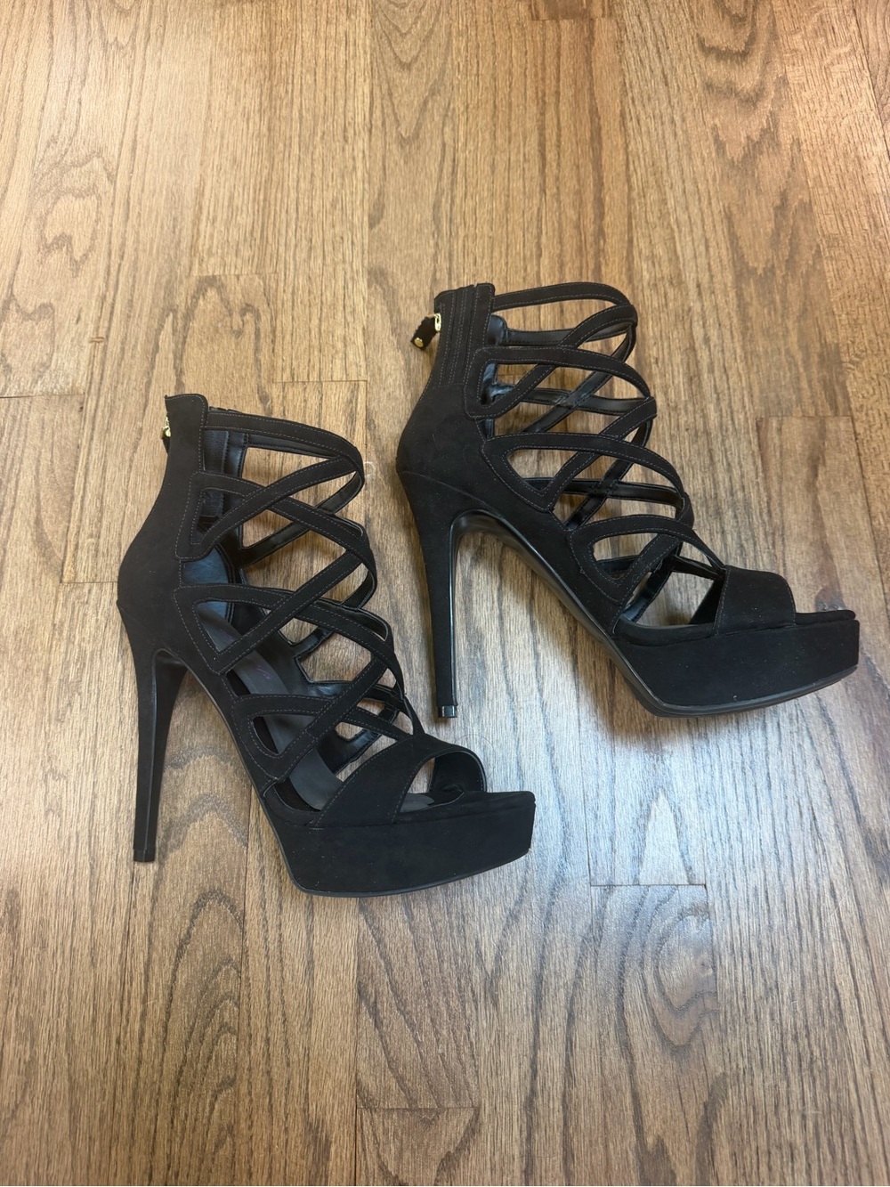 Guess Black Suede Crisscross High Heel Sandals